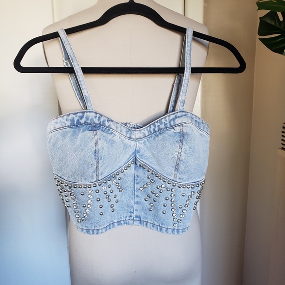 Embellished Denim Crop Top Size Small NEW! - Picture 2 of 14